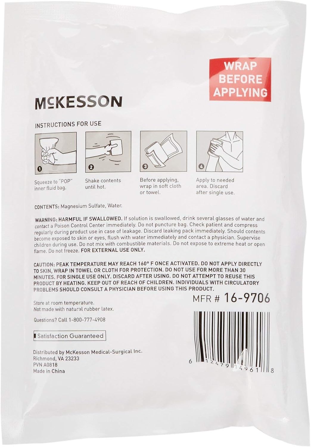 Instant Hot Pack McKesson General Purpose Small Plastic Disposable