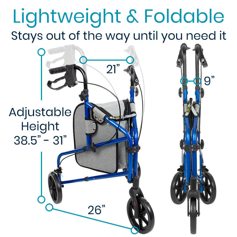 3 Wheel Walker Rollator - Lightweight Foldable Walking Transport 