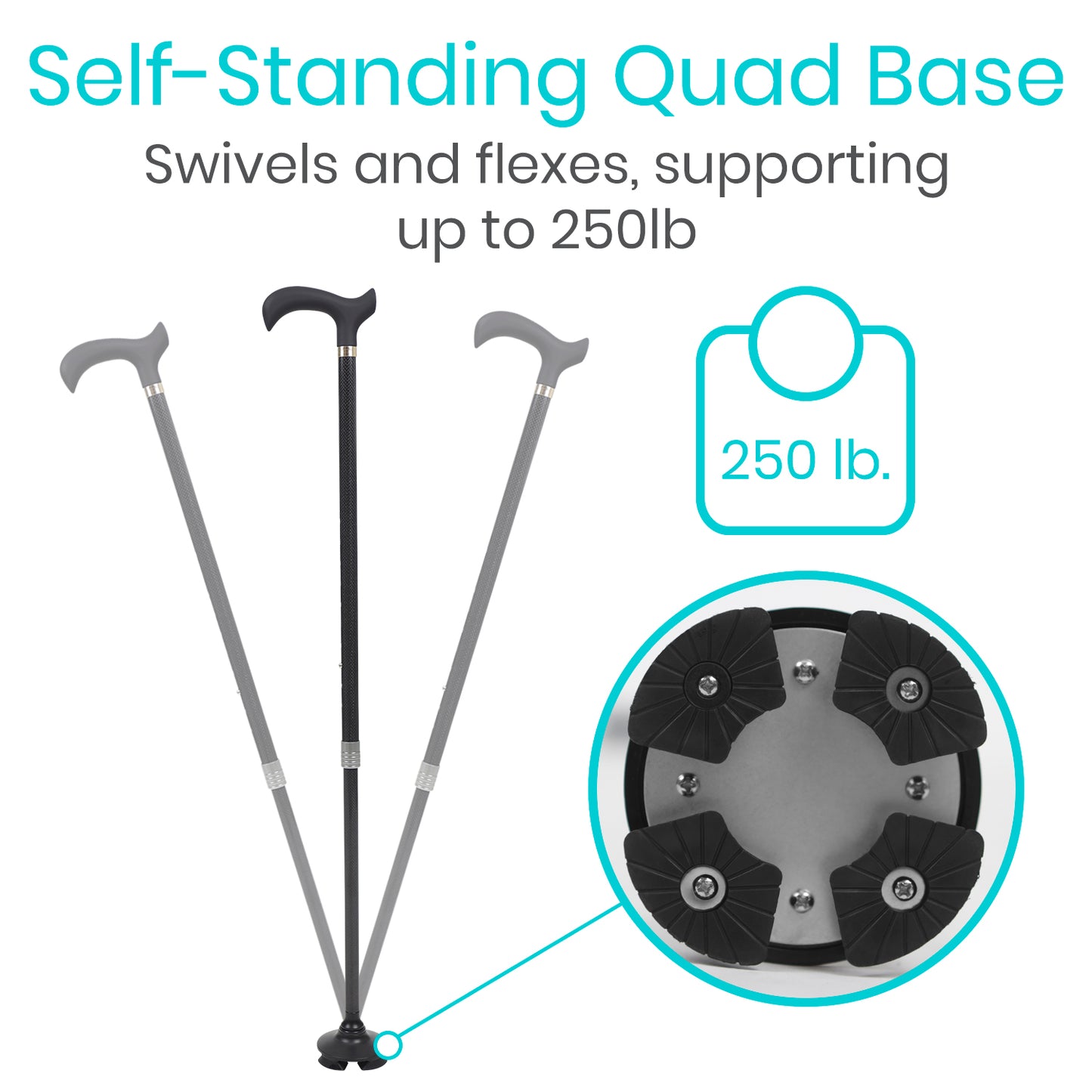 Carbon Fiber Standing Cane | Self-Standing Quad Base