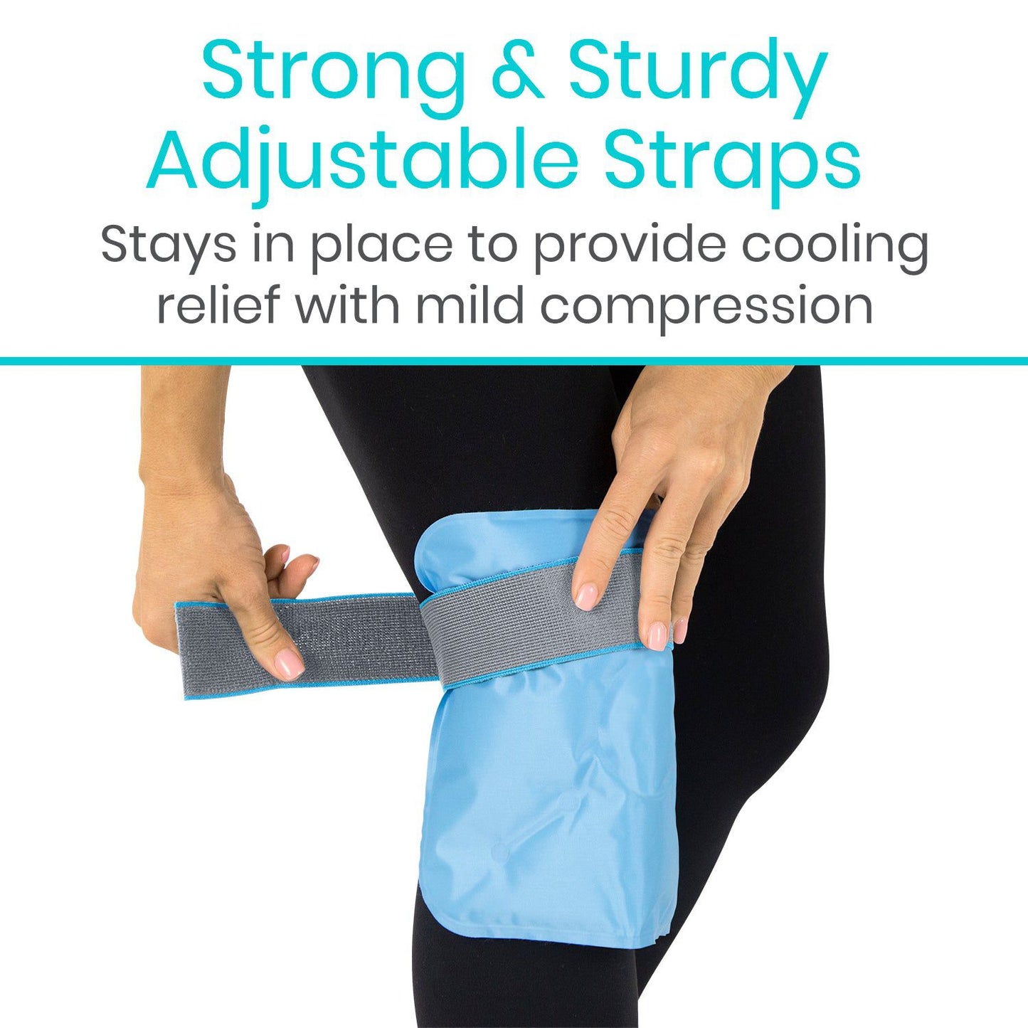 Knee Ice Pack Dual Straps strong sturdy adjustable straps that stays in place to provide cooling