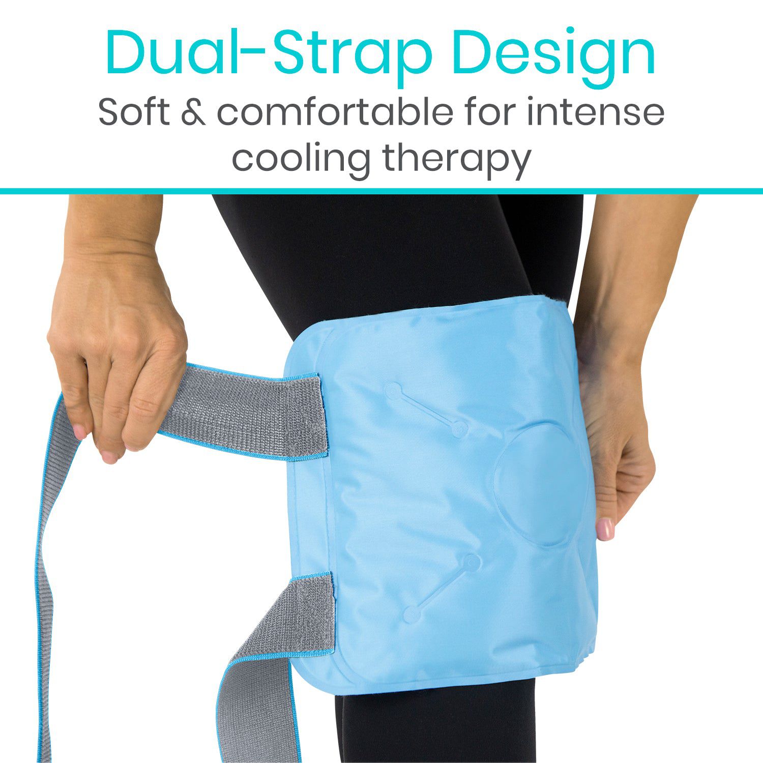 Dual Strap Design is soft and comfortable for intense cooling therapy. Knee Ice Pack Dual Straps.